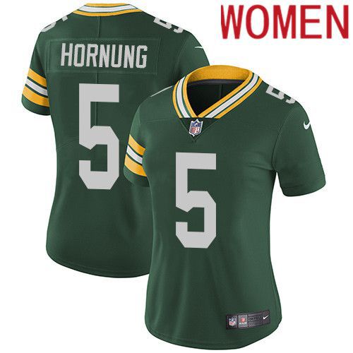 Women Green Bay Packers #5 Paul Hornung Green Nike Vapor Limited NFL Jersey